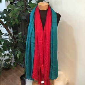 Apt 9 Basket Weave Lurex Pashmina oblong scarfs set of two red & blue
